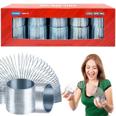 The Dreidel Company Silver Metal Coil Spring, Goody Bag Fillers, Party Favor for Kids, Variety of 2.4" (60mm) Individually Boxed (10-Pack)