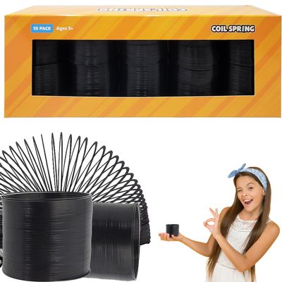 The Dreidel Company Black Metal Coil Spring, Goody Bag Fillers, Party Favor for Kids, Variety of 2.4" (60mm) Individually Boxed (10-Pack)