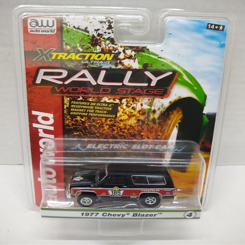 Auto World SC393-4B Rally World Stage 1977 Blazer HO Scale Electric Slot Car - Black and Red