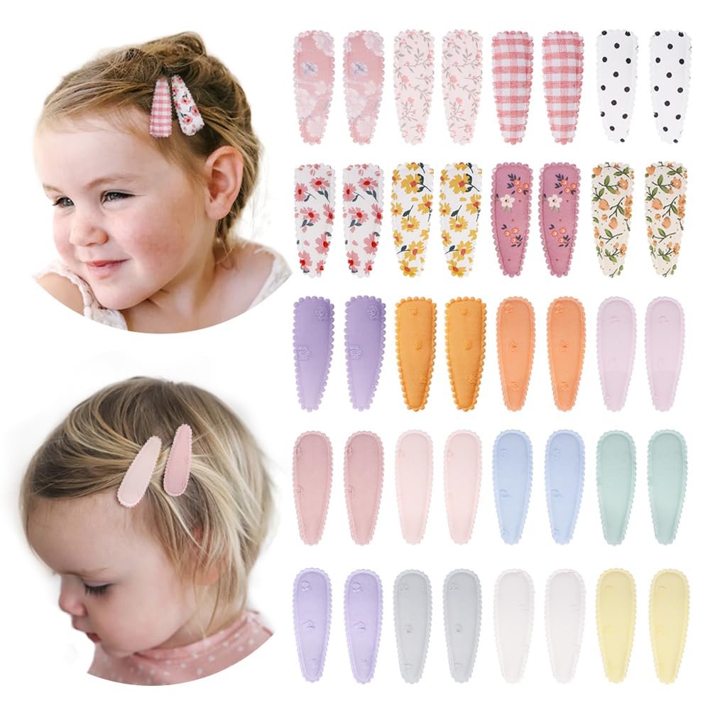 40 Pcs Girl Hair Clips Floral Print Toddler Hair Clips Non Slip Wrapped Snap Hairpins for Kids Barrettes Hair Accessories for Baby Toddler GirlsPink