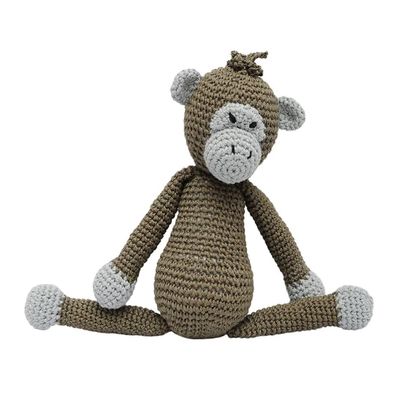Beige-Green Funny Monkey Crochet Doll Handmade Amigurumi Plush Toy VAC