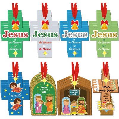 32 Sets Nativity Craft Kits for Kids DIY Bible Christian Religious Christmas Crafts Jesus is The Reason Ornament Christian Sunday School Crafts for Kids Xmas Party Fun Preschool Classroom Activities