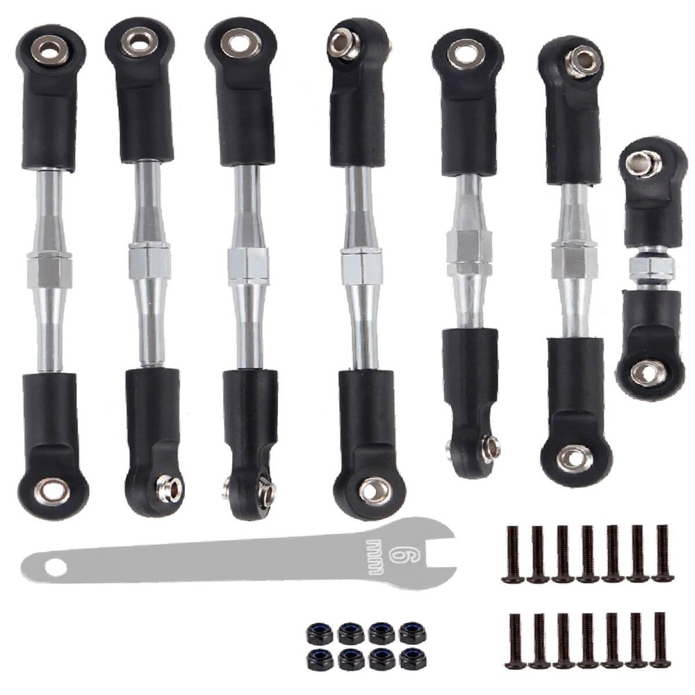 HopsupRC Adjustable Turnbuckles Upgrades Part for 1/10 Slash/Rustler/Stampede/Bandit VXL 4WD, Adjustable Turnbuckles Camber Links Toe Link,7PCS Silver