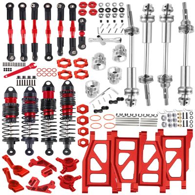 hopsupRC Upgrades for 1/10 Rustler/Slash/Stampede 4x4,RC Shocks&Steel Drive Shaft CVD&Adjustable Turnbuckles Camber Links&A Arm&Caster Block,Steering Blocks,Stub Axle Carriers,Wheel Hex&Hex Hub,Red