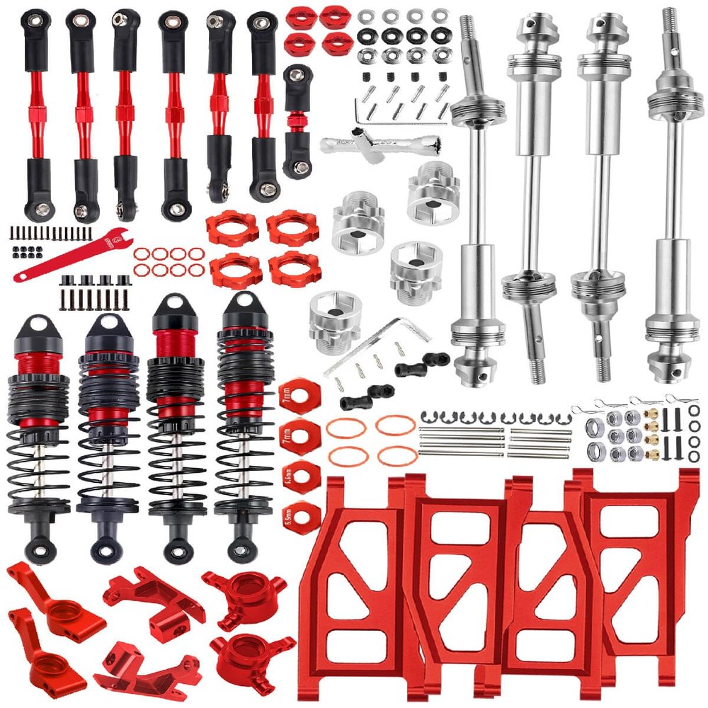 hopsupRC Upgrades for 1/10 Rustler/Slash/Stampede 4x4,RC Shocks&Steel Drive Shaft CVD&Adjustable Turnbuckles Camber Links&A Arm&Caster Block,Steering Blocks,Stub Axle Carriers,Wheel Hex&Hex Hub,Red