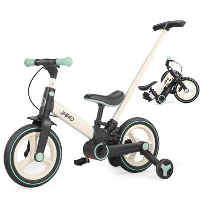 JMMD 6 in 1 Toddler Bike with Push Handle for Kids 18-60 Months, 12" Foldable Balance Bike with Training Wheels, Pedals, Brakes, Kickstand, Push Tricycle Toddler Gift & Toys for Boy & Girl
