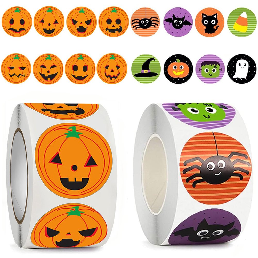 1000 Pcs Halloween Roll Stickers, Round Seal Label Stickers Halloween Pumpkin Bat Spider Stickers 1 inch Cute Self Adhesive Gift Stickers Envelope Seals Paster for Halloween Decorations