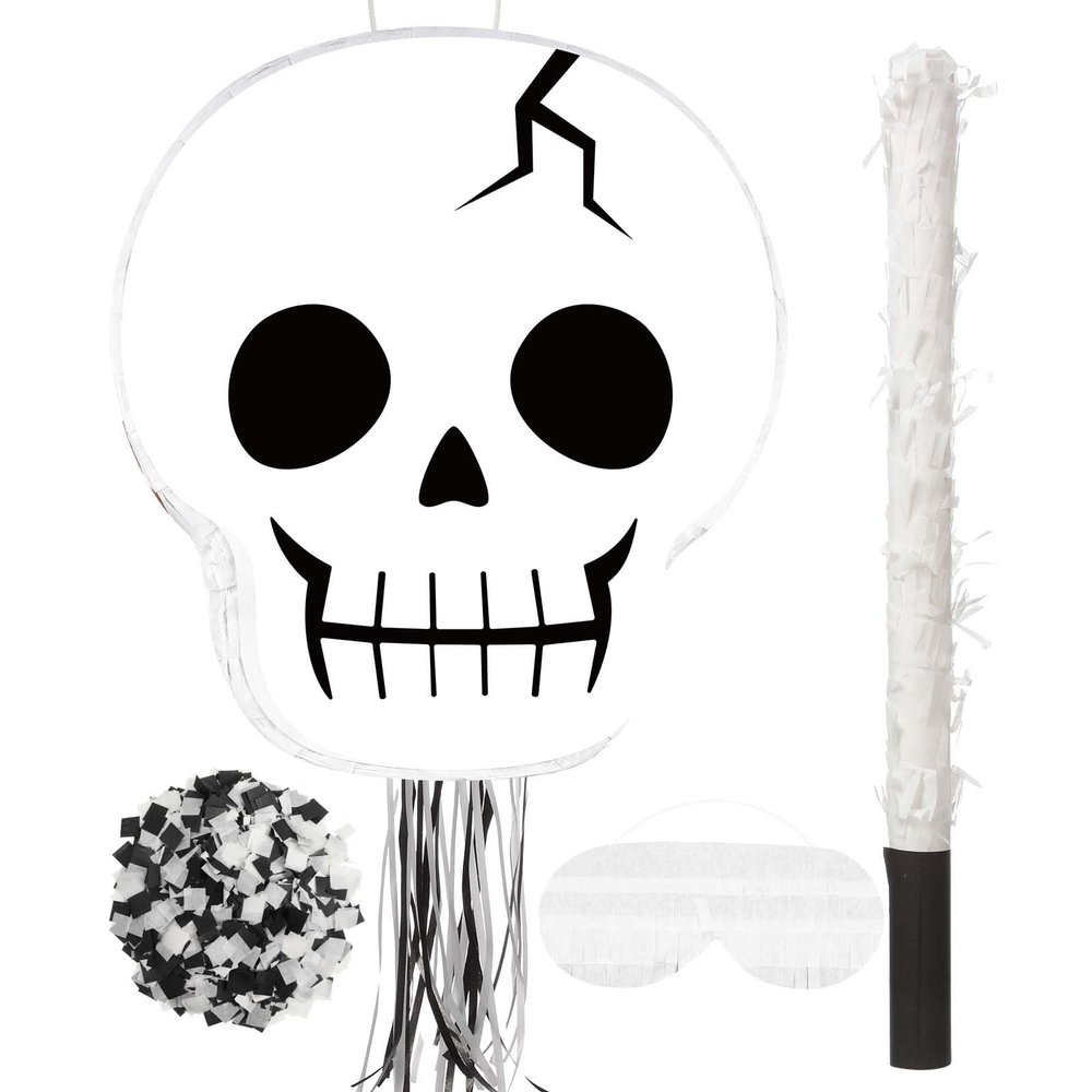 Aoriher Ghost Piata Pink Halloween Piata White Pink Ghost Party Piata with Bat Stick Blindfold Mask Confetti for Halloween Holiday Theme Festival Birthday Party Supplies Decoration(Skeleton)