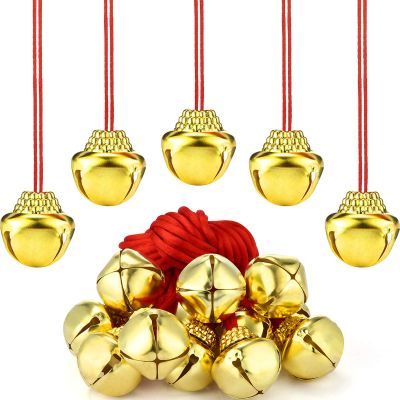 Gejoy 150 Pcs Christmas Bell Necklaces Large Jingle Gold Bell Necklaces for Craft Holiday Party Supplies