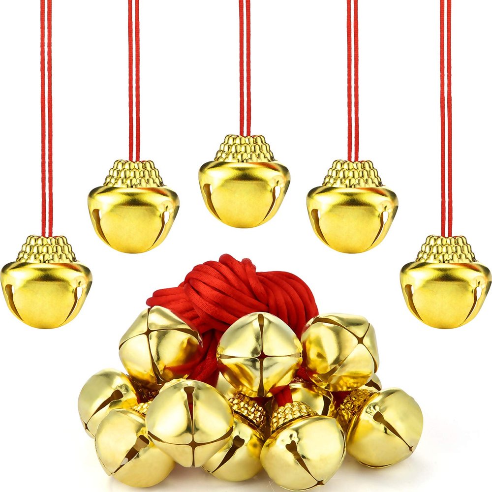 Gejoy 150 Pcs Christmas Bell Necklaces Large Jingle Gold Bell Necklaces for Craft Holiday Party Supplies