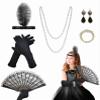 6 Pcs Girl's Fashion Flapper Dresses Costume Set Roaring 1920s Flapper Dresses Accessories Includes Feather Headband Gloves Fan and Pearl Decorations for Halloween Children Birthday Party Favor Gifts view 1