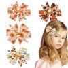 4 Packs Fall Hair Clips Girls Baby Hair Bow Clips with Maple Leaf Turkey Pumpkin Design Autumn Thanksgiving Party Boutique Grosgrain Ribbon Hair Bow with Alligator Clips for Toddlers Infants Kids view 1