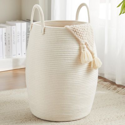 105L Extra Large Laundry Hamper Basket by Fiona's magic, Woven Tall Clothes Hamper for Storage Blanket, Toys and Dirty Cothes in Bedroom and Living Room Organizer, Beige