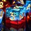 AUSTOR Liquid Core Resin DND Dice Sharp Edge Polyhedral Dice 7-Die DND Dice Set Quicksand Handmade Resin Dice for Dungeons and Dragons RPG MTG Table Games, Flame Red & Ice Blue view 3