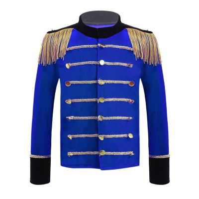 ACSUSS Kids Boys Drum Majorette Costume Tassels Gold Braid Trim Jacket Marching Band Honor Guard Uniform Royal Blue 14 Years