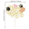 1 Pack Happy Bee Day Cake Topper Bumble Bee Happy Birthday Cake Decoration for Bee Theme Baby Shower Kids Boys Girls Birthday Party Cake Decorations Supplies Gold view 2