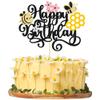 1 Pack Happy Bee Day Cake Topper Bumble Bee Happy Birthday Cake Decoration for Bee Theme Baby Shower Kids Boys Girls Birthday Party Cake Decorations Supplies Black view 1