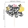1 Pack Happy Bee Day Cake Topper Bumble Bee Happy Birthday Cake Decoration for Bee Theme Baby Shower Kids Boys Girls Birthday Party Cake Decorations Supplies Black view 2