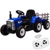 12V Kids Ride On Tractor with Trailer & Remote Control, Toddler Battery Powered Electric Car Slow Start 7LED Headlights USB Music Player 2+1 Gear Shift, Blue, 35W/ EVA Tire view 1