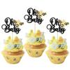 24Pcs Bee Oh Baby Cupcake Toppers Glitter Oh Babee Cupcake Picks Bumble Bee Theme Baby Shower Kids First Birthday Party Cake Decorations Supplies Black view 1