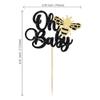 24Pcs Bee Oh Baby Cupcake Toppers Glitter Oh Babee Cupcake Picks Bumble Bee Theme Baby Shower Kids First Birthday Party Cake Decorations Supplies Black view 2