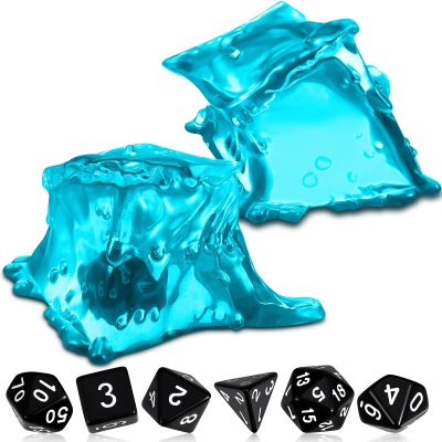 Deekin Dice Jail Gelatinous Cube Dice Prison Resin Cube 7 Role Playing Cage with Container Black Polyhedral Set Miniature Accessory for Gatherings Activity Party Gift Set(Blue)