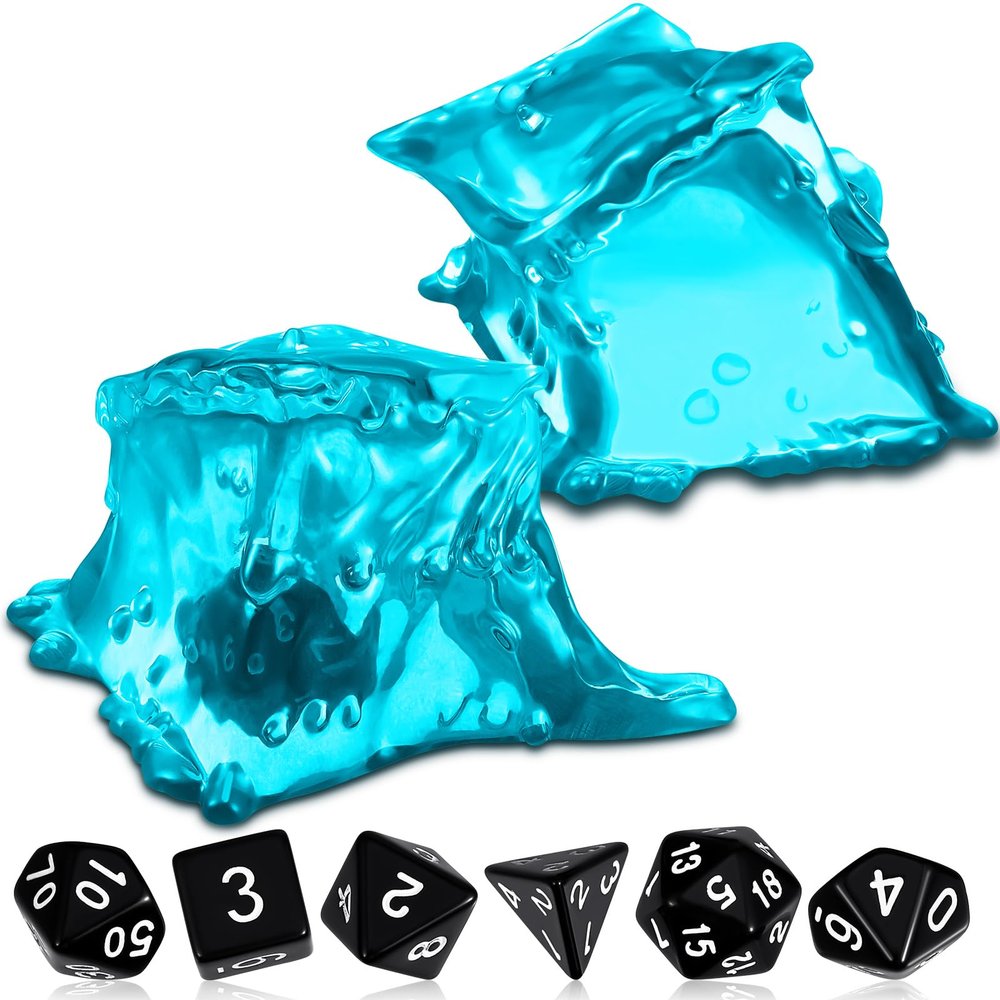 Deekin Dice Jail Gelatinous Cube Dice Prison Resin Cube 7 Role Playing Cage with Container Black Polyhedral Set Miniature Accessory for Gatherings Activity Party Gift Set(Blue)