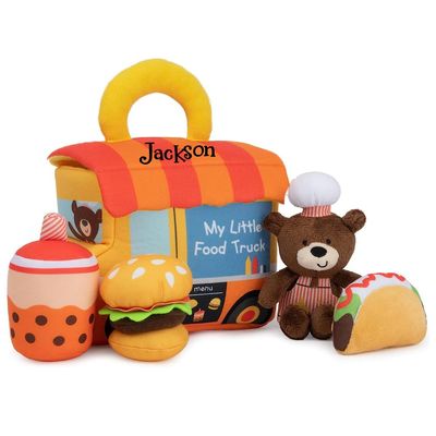 Baby Playset - My Little Food Truck Playset - Plush Soft Crinkle Rattle Toys Set with Custom Name