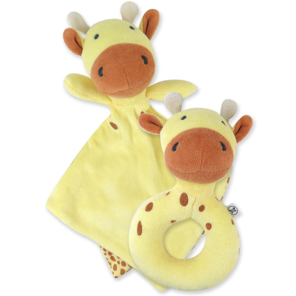 HonestBaby Plush Loveys and Rattles Stuffed Animal Toys Gifts for Infant Baby Boys, Girls, Unisex, Pale Banana, One Size