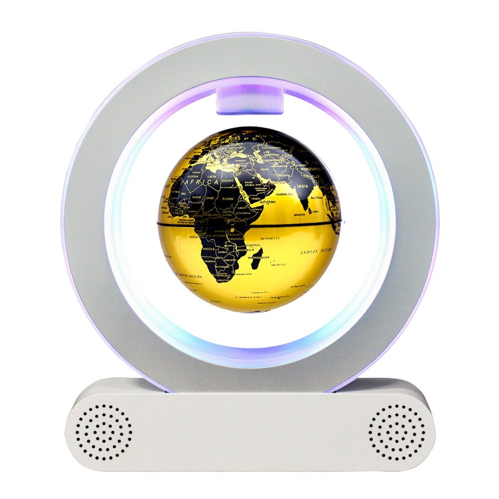 BEBEVOGUE Personalized Magnetic Levitating Globe with Bluetooth Speaker Anti Gravity Floating 4in World Globe Cool Gift for Men Kids Friend Home Office Desk Gadget Decor (White Gold)