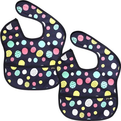 Plie 2 Pack Waterproof Baby Bibs with Food Catcher Soft Feeding Bibs Set for Toddlers and Infants, BPA-Free, Easy to Clean, Adjustable Velcro Neck (624 Months) - Ugly Dot
