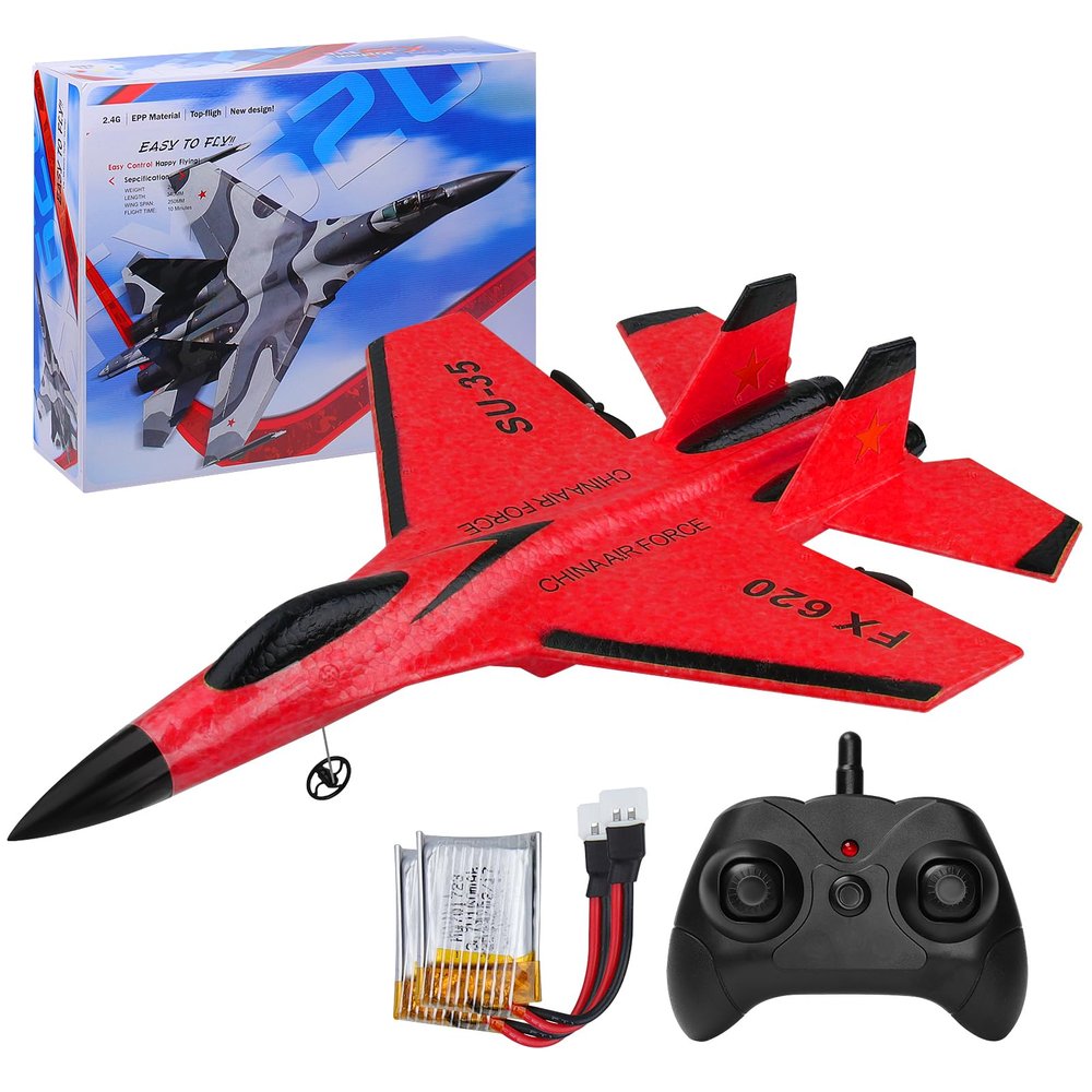 Beffkkip RC Airplane 2CH RC Plane 2.4GHz Remote Control Plane RTF SU35 RC Jet Easy to Fly FX620 Airplane Toys rc Planes for Adults, Kids and Beginner with Night LightsRed