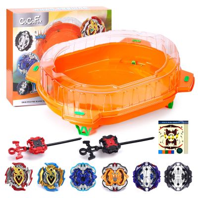 COCOFOX Battling Top Burst Toy Set, 6 Battling Tops 2 Launchers and 1 Stadium, Toys for 6 Year Old Boys & Girls & UpOrange