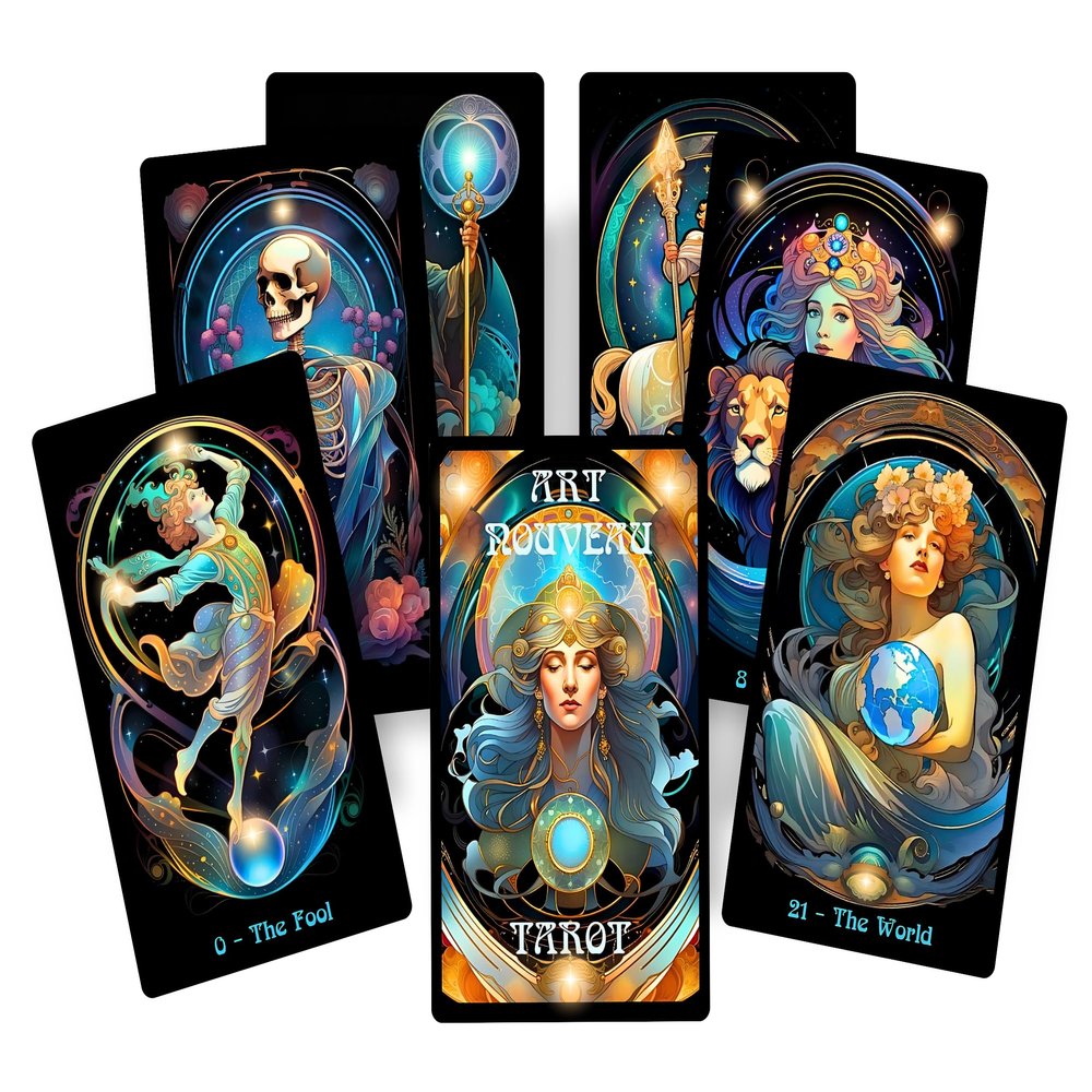 Art Nouveau Tarot Deck | 78 Illustrated Cards with Flowing Line Art & Mystical Symbolism | Elegant Fortune Telling Tool Inspired by The Belle poque