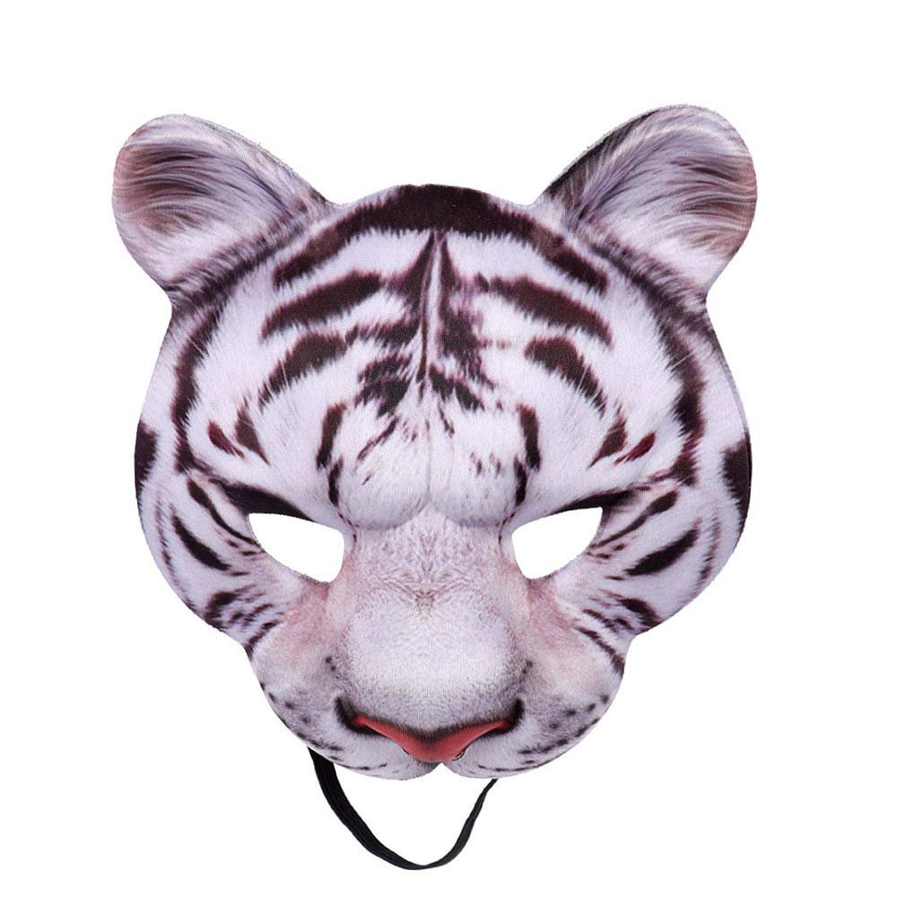 Aiffort Tiger Half Face Mask - Halloween Animal Cosplay Mask for Masquerade Party Costume and Props (White Tiger)