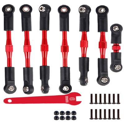 HopsupRC Adjustable Turnbuckles Upgrades Part for 1/10 Slash/Rustler/Stampede/Bandit VXL 4WD, Adjustable Turnbuckles Camber Links Toe Link,7PCS Red