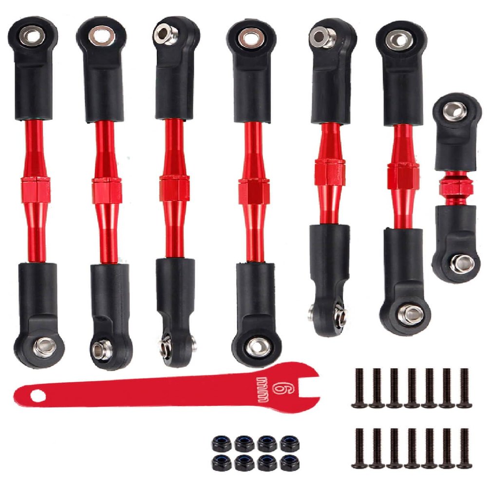 HopsupRC Adjustable Turnbuckles Upgrades Part for 1/10 Slash/Rustler/Stampede/Bandit VXL 4WD, Adjustable Turnbuckles Camber Links Toe Link,7PCS Red
