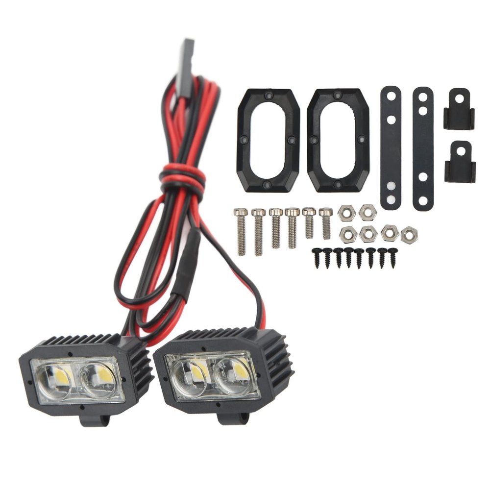 Tgoon RC Car LED Headlight with White Lighting Plastic Housing Removable Brackets for 1/10 Scale RC Cars 5-7.4V Compatible 2.54JR Connector Night Running Accessories