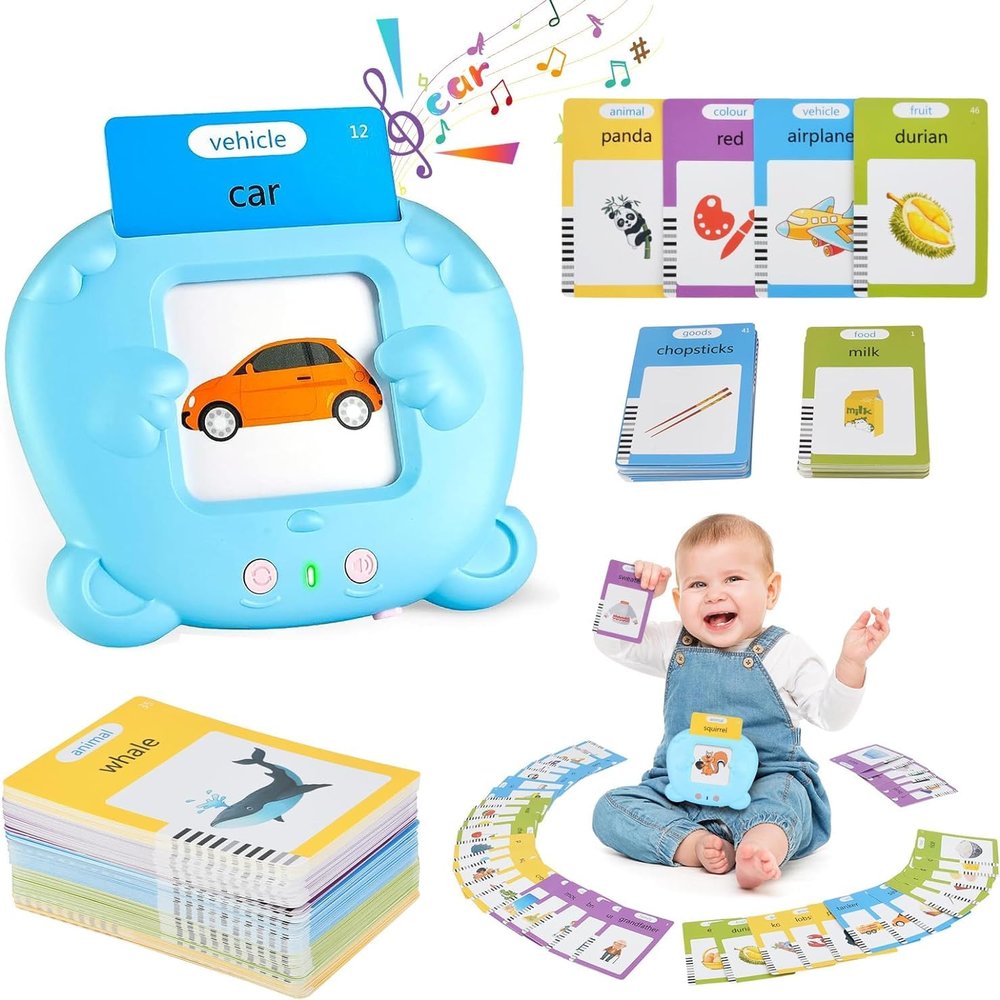 Upgraded Talking Flash Cards for Toddlers, 1 Year Old Boy Girl Birthday Easter Gift, Montessori Toys 1 2 3 Year Old, 224 Sight Words Flash Cards Kindergarten,Speech Therapy Toys Toddlers 1-3,Blue