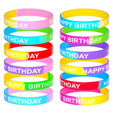 CHRORINE Happy Birthday Rubber Bracelets 12 Styles Silicone Wristbands for Classroom Birthday Party Favors 72 Pieces