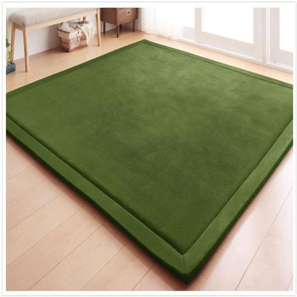 Dmkjdzsw Crawling Mat for Baby Non-SlipNursery RugCoral Velvet Area Rugs2cm Thick Kids Carpet-Olive Green-60 * 120cm