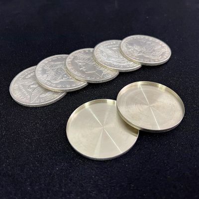 blue-ther Cupronickel Morgan Dollar Shell and Coin Set Magic Tricks Close up Magic Gimmick(5 Coins,1 Head Shell,1 Tail Shell)