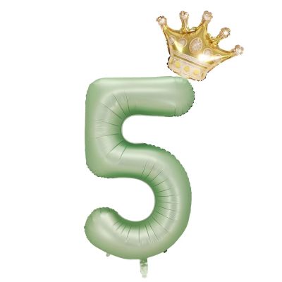 Green Number 5 Balloons 40 Inch, Olive Green Digital 5 Helium Balloons & Mini Crown Balloons, Jungle Safari Birthday Party Anniversary Decorations. (Green 5)