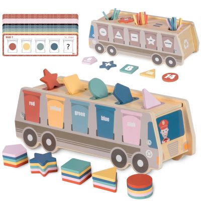 aiwo Color Sorting Shape Sorter Montessori Toys for Toddlers 1-3, Learning Toys for Toddlers 2-4 Wooden Number Blocks Math Game Educational Travel Toys Gifts