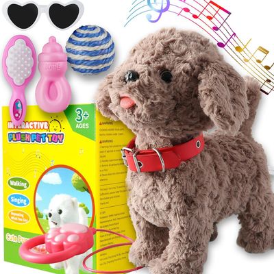Teddy Walking Barking Dog Toy Singing Puppy Set, Repeat What You Say Teddy with Control Leash Electronic Dog, Touch or Voice Control Realistic Robot Musical Dancing Animated Plush Pet for Toddler