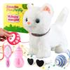 White Leash Walking Cat Set Singing That Purrs and Meows Animated Plush Robot Kitten Pet Moving Plush Realistic Stuffed Animal Remote Control Cute Kawai Robotic Kitty Toy for Kid view 1