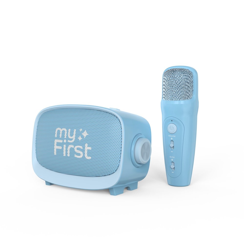 myFirst Voice 2 - Kids Mini Karaoke Machine with Wireless Microphone and Voice Changer for Kids, Portable Bluetooth Speaker, Christmas Toys Gifts for Girls and Boy 3-12 Years Old (Blue)