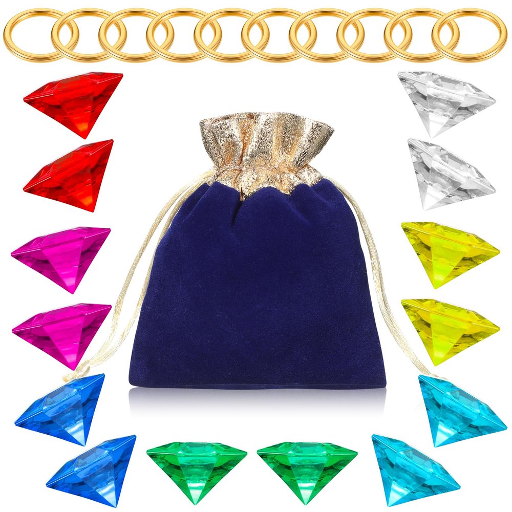 ZCYSRLQIN 25 Pcs Gold Round Rings Set Acrylic Diamond Gemstone Jewelry Alloy Halloween Party Hunting Cake Ornament Gift Bag Blue Hedgehog Power 0.9 x 1.3 inches