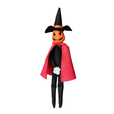 14Inch Halloween Xmas Pumpkin Elf Plush Stuffed Doll,Handmade Pumpkin Elf Toy with Black Hat,White Gloves,Dresses,and Cape for Halloween and Autumn Harvest Holiday Tabletop Home Decorations (Red)