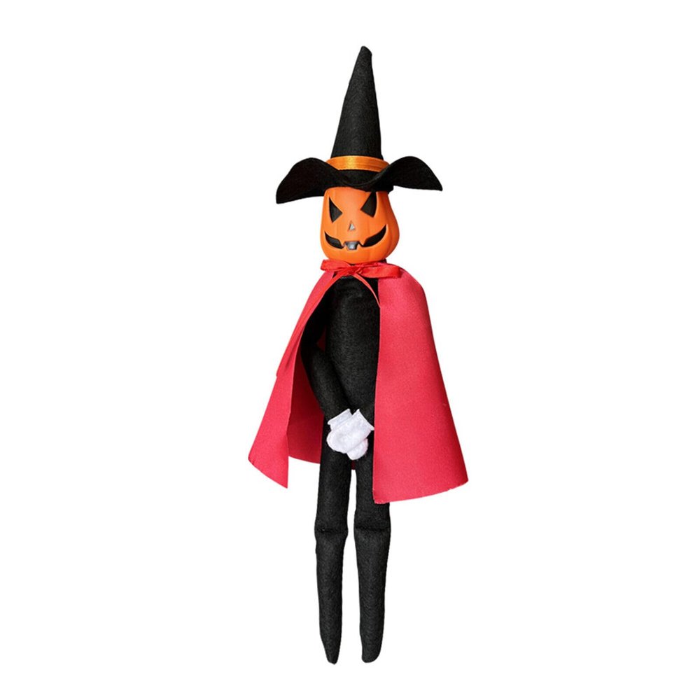 14Inch Halloween Xmas Pumpkin Elf Plush Stuffed Doll,Handmade Pumpkin Elf Toy with Black Hat,White Gloves,Dresses,and Cape for Halloween and Autumn Harvest Holiday Tabletop Home Decorations (Red)